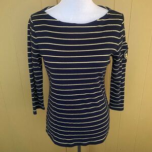 Ralph Lauren women M preppy classiccore boatneck 3/4 sleeve shimmer stripe top